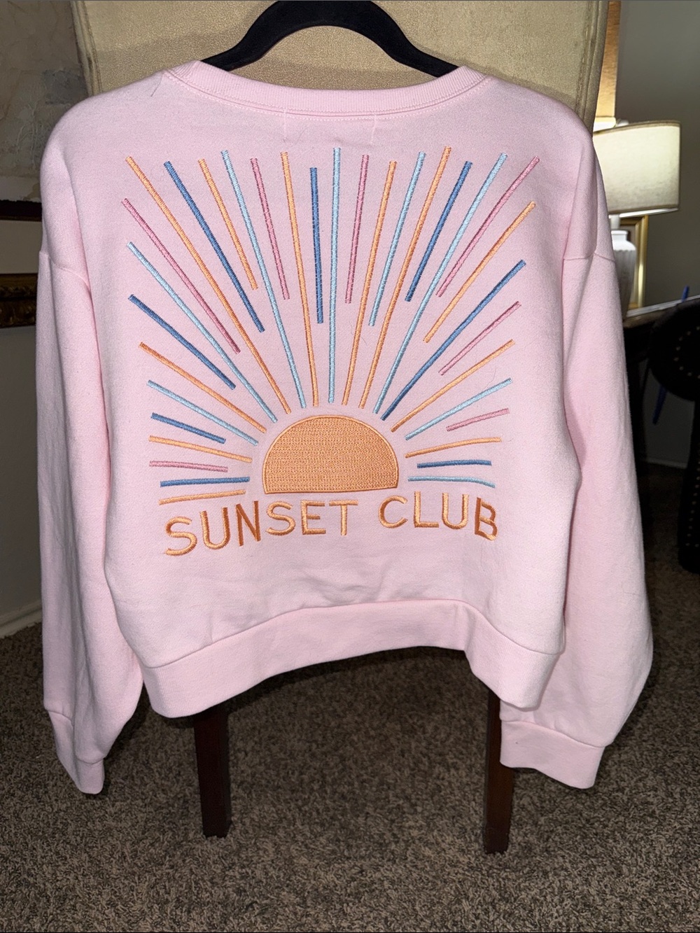 Vintage Havana Sunset Club Embroidered Pink Sweatshirt Pullover S